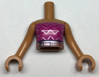 Torso Mini Doll Girl Magenta Strapless Top and Metallic Pink Belt and Waves Pattern, Medium Nougat Arms with Hands