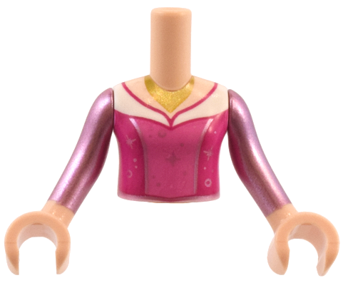 Torso Mini Doll Girl Magenta and Dark Pink Dress with Metallic Pink Stars and Circles Pattern, Light Nougat Arms with Hands with Metallic Pink Sleeves