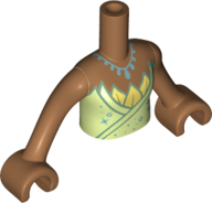 Torso Mini Doll Girl Yellowish Green Top with Bright Light Yellow Leaves and Metallic Light Blue Necklace Pattern, Medium Nougat Arms with Hands