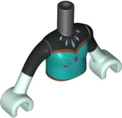 Torso Mini Doll Girl Black Top, Necklace, Dark Turquoise Dress with Magenta Diamonds and Silver Filigree Pattern, Light Aqua Arms with Hands with Black Sleeves