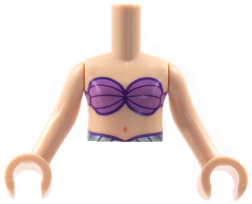 Torso Mini Doll Girl Medium Lavender Bikini Shell Bra Top, Metallic Light Blue Belt Pattern, Light Nougat Arms with Hands