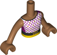 Torso Mini Doll Girl Magenta and White Top with Black Belt Pattern, Medium Nougat Arms with Hands