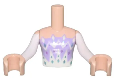 Torso Mini Doll Girl Lavender and White Dress Triangle Panels and Diamonds Pattern, Light Nougat Arms with Hands with White Sleeves