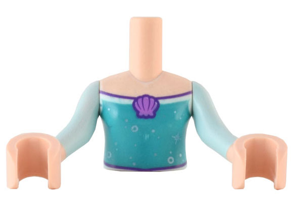 Torso Mini Doll Girl Dark Turquoise Top with Medium Lavender Shell, Circles and Stars Pattern, Light Nougat Arms with Hands with Light Aqua Sleeves