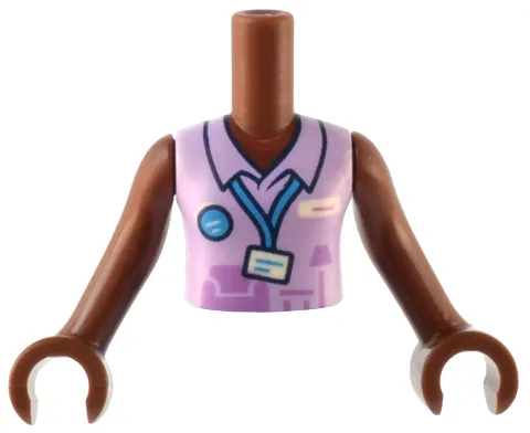 Torso Mini Doll Girl Lavender Top Store Uniform with Furniture, ID Badge on Lanyard Pattern, Reddish Brown Arms with Hands
