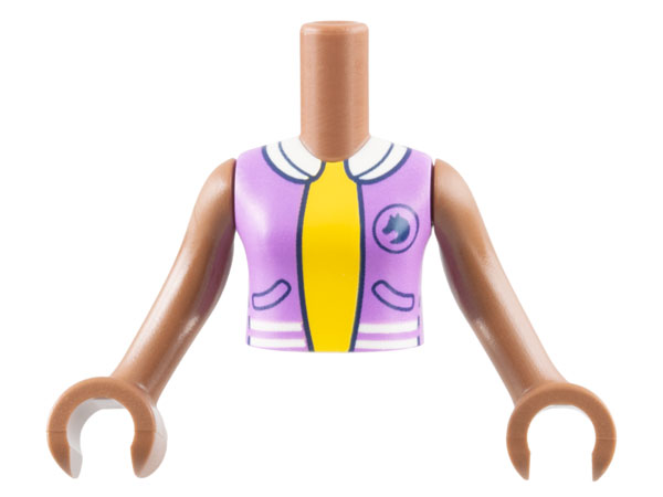 Torso Mini Doll Girl Medium Lavender Vest with Pockets, Horse Silhouette and White Collar over Yellow Shirt Pattern, Medium Brown Arms with Hands
