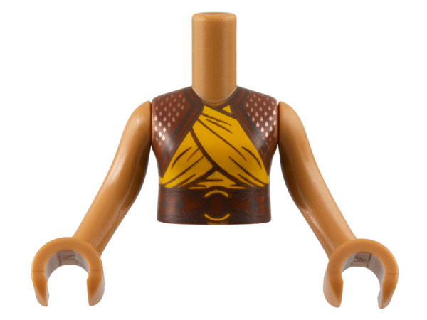 Torso Mini Doll Girl Reddish Brown Shrug and Belt, Bright Light Orange Wrappings Pattern, Medium Nougat Arms with Hands