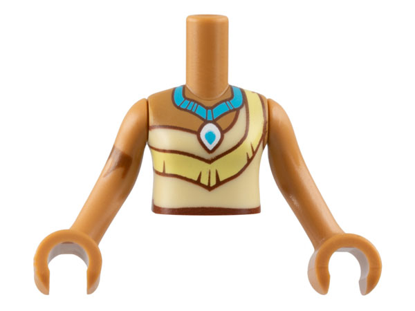 Torso Mini Doll Girl Tan Buckskin Dress, Medium Azure Necklace Pattern, Medium Nougat Arm with Hand Left, Medium Nougat Arm with Hand with Tattoo Right