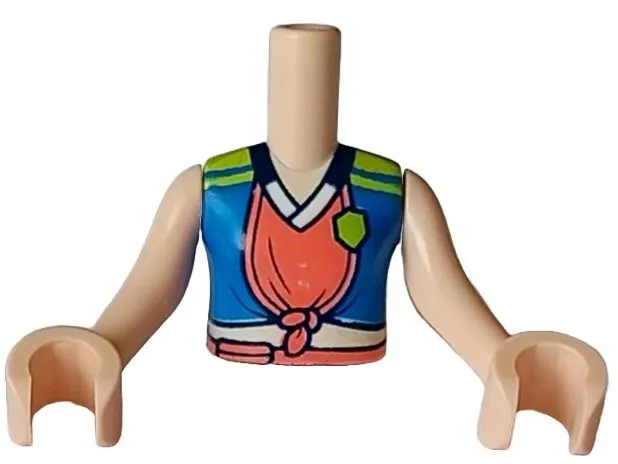 Torso Mini Doll Girl Blue, Lime, and Coral Sports Uniform Shirt Knotted with White Collar, Dark Blue Number 4 on Back Pattern, Light Nougat Arms with Hands