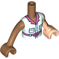 Torso Mini Doll Girl Light Aqua Jumpsuit with Coral Collar and Belt with Bow, Light Nougat Arm with Hand with Vitiligo Left, Medium Nougat Arm with Hand Right