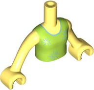 Torso Mini Doll Girl Lime Dress Top with Metallic Light Blue Stars Pattern, Bright Light Yellow Arms with Hands