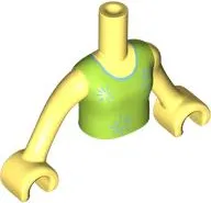 Torso Mini Doll Girl Lime Dress Top with Metallic Light Blue Stars Pattern, Bright Light Yellow Arms with Hands