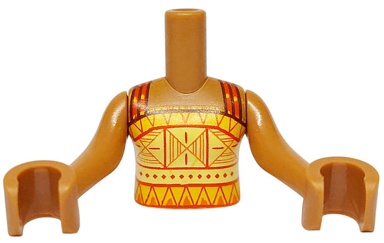 Torso Mini Doll Girl Yellow and Bright Light Yellow Halter Top with Orange Straps and Triangles Pattern, Medium Nougat Arms with Hands