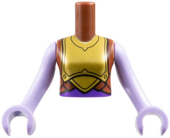 Torso Mini Doll Girl Gold Breastplate Armor, Dark Purple Midriff Pattern, Lavender Arms with Hands