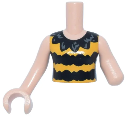 Torso Mini Doll Girl Black and Yellow Striped Top, Collar with Dark Bluish Gray Accents Pattern, Light Nougat Arm Left, Light Nougat Arm with Hand Right