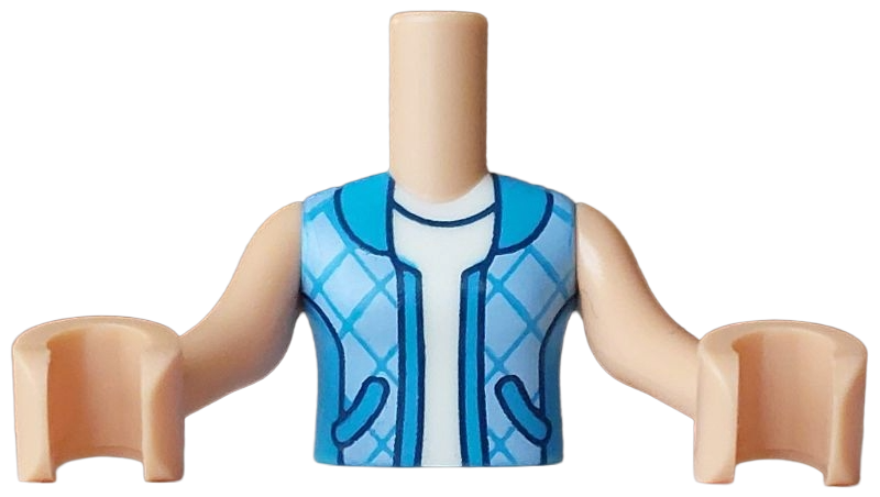 Torso Mini Doll Girl Dark Azure Vest with Pockets with Bright Light Blue Diamond Pattern, Medium Tan Arms with Hands