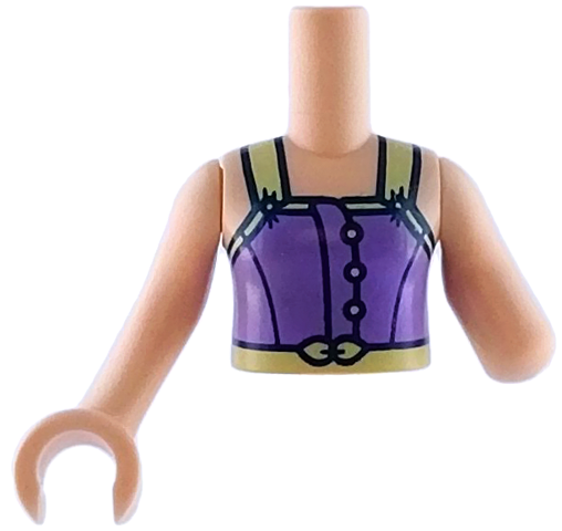 Torso Mini Doll Girl Medium Lavender Tank Top with Yellowish Green Straps and Belt Pattern, Light Nougat Arm Left, Light Nougat Arm with Hand Right