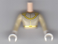 Torso Mini Doll Man Dark Tan Top with Gold and Yellow Necklace and Belt Pattern, White Arms with Hands with Tan Sleeves