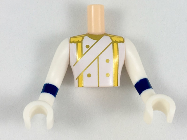 Torso Mini Doll Man White Dress Uniform with Sash, Yellow Epaulettes, Gold Buttons Pattern, White Arms with Hands with Dark Blue Cuffs