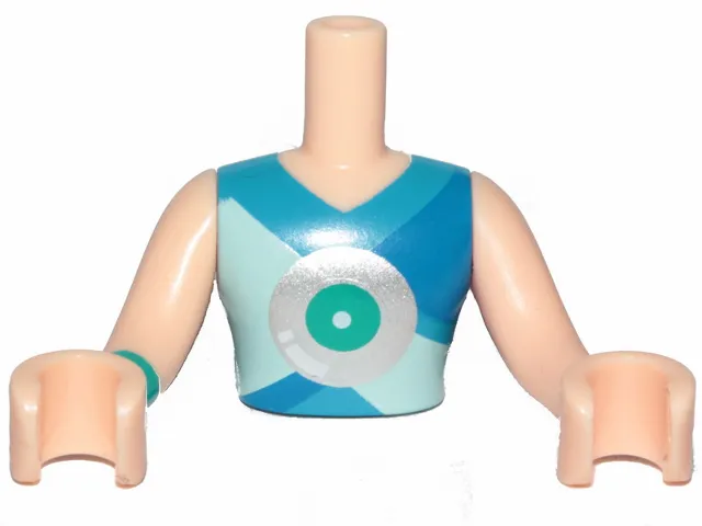 Torso Mini Doll Man Top with Silver Disk Pattern, Light Nougat Arms with Hands with Dark Turquoise Band
