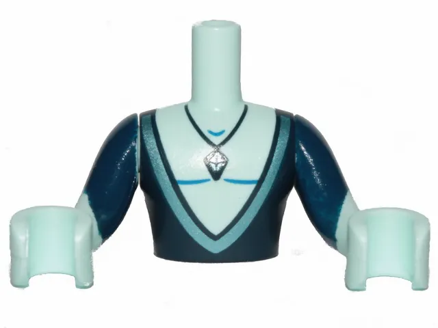 Torso Mini Doll Man Dark Blue Top Deeply Cut and Crystal Necklace Pattern, Light Aqua Arms with Hands with Dark Blue Sleeves
