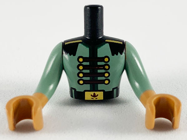 Torso Mini Doll Man Sand Green Uniform with Gold Buttons and Buckle Pattern, Medium Nougat Arms with Hands with Sand Green Sleeves