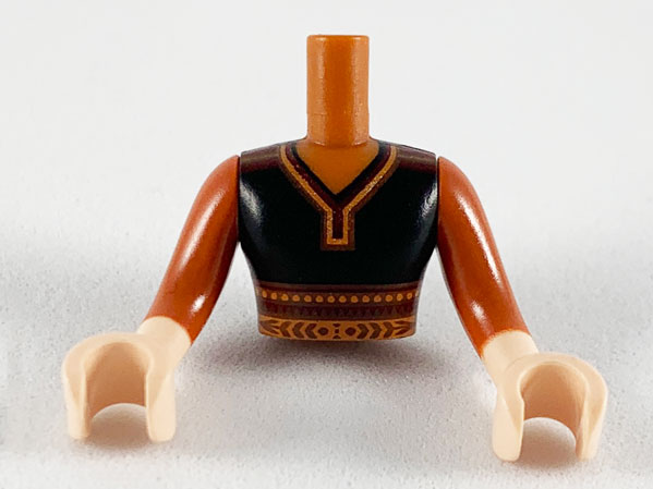 Torso Mini Doll Man Shirt with Black Sweater Pattern, Light Nougat Arms with Hands with Dark Orange Sleeves