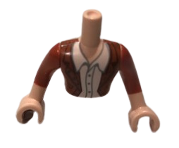 Torso Mini Doll Man Dark Orange Jacket and White Shirt Pattern, Light Nougat Arms with Hands with Dark Orange Sleeves