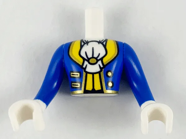 Torso Mini Doll Man Blue Coat with White Ascot, Yellow and Gold Trim Pattern, Blue Arms / Sleeves with White Hands / Gloves
