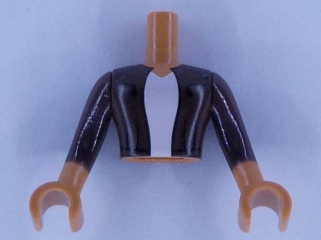 Torso Mini Doll Man Dark Brown Jacket with White Shirt Pattern, Medium Nougat Arms with Hands with Dark Brown Sleeves