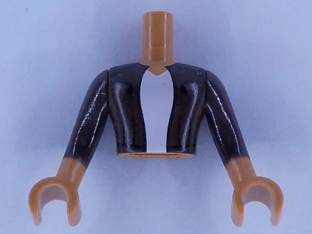 Torso Mini Doll Man Dark Brown Jacket with White Shirt Pattern, Medium Nougat Arms with Hands with Dark Brown Sleeves