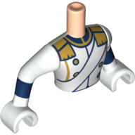 Torso Mini Doll Man White Dress Uniform with Sash, Gold Epaulettes and Buttons Pattern, White Arms with Hands with Dark Blue Cuffs