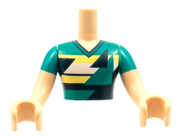 Torso Mini Doll Man Dark Turquoise Shirt with Dark Blue Triangles Pattern, Light Nougat Arms with Hands with Dark Turquoise Sleeves