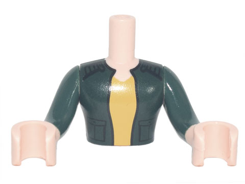 Torso Mini Doll Man Dark Green Jacket over Yellow Shirt Pattern, Light Nougat Arms with Hands with Dark Green Sleeves