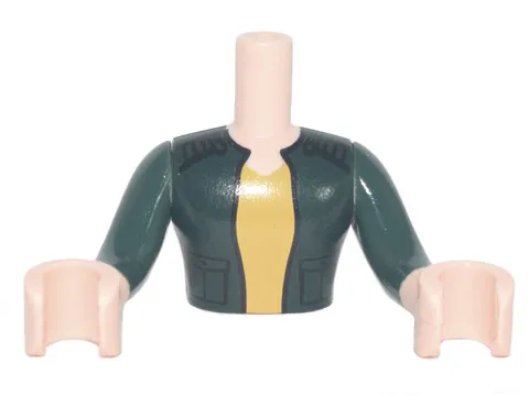 Torso Mini Doll Man Dark Green Jacket over Yellow Shirt Pattern, Light Nougat Arms with Hands with Dark Green Sleeves
