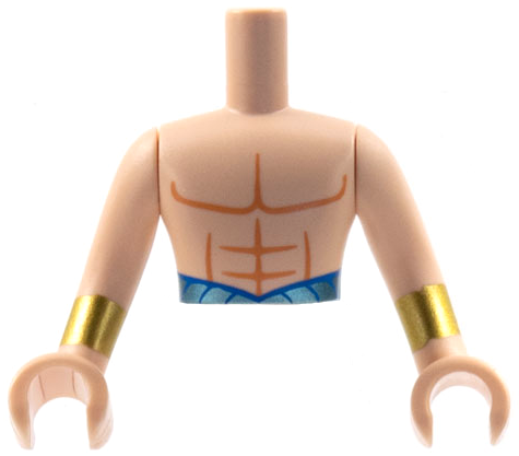 Torso Mini Doll Man with Nougat Muscle Contours, Metallic Light Blue Belt Pattern, Light Nougat Arms with Hands with Gold Bracelets