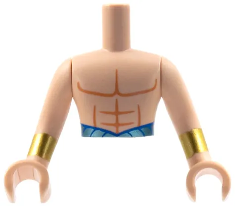 Torso Mini Doll Man with Nougat Muscle Contours, Metallic Light Blue Belt Pattern, Light Nougat Arms with Hands with Gold Bracelets