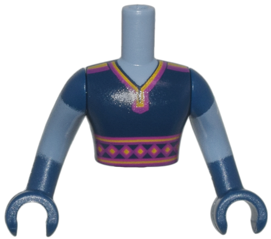 Torso Mini Doll Man Dark Blue Top with Magenta Sash and Trim Pattern, Dark Blue Arms with Hands with Sand Blue Forearms