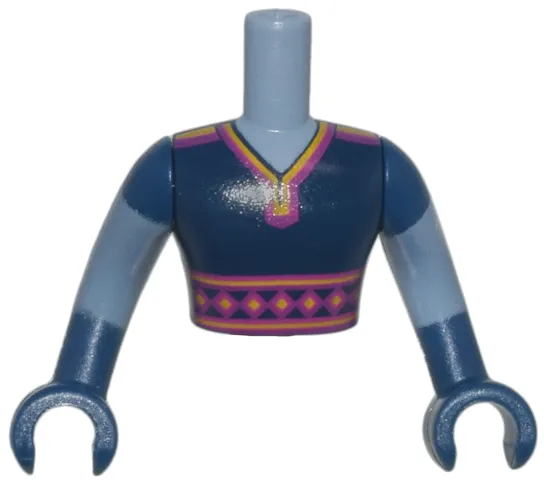 Torso Mini Doll Man Dark Blue Top with Magenta Sash and Trim Pattern, Dark Blue Arms with Hands with Sand Blue Forearms
