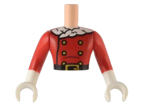 Torso Mini Doll Man Red Jacket with Gold Buttons, Black Belt and White Trim Pattern, White Arms with Hands with Red Long Sleeves