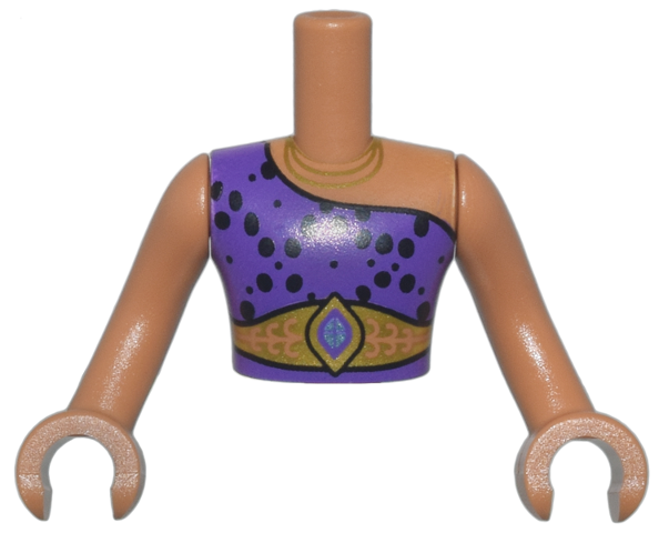 Torso Mini Doll Man Dark Purple Dress with Black Spots, Gold Necklace and Belt with Emblem Pattern, Medium Nougat Arms with Hands