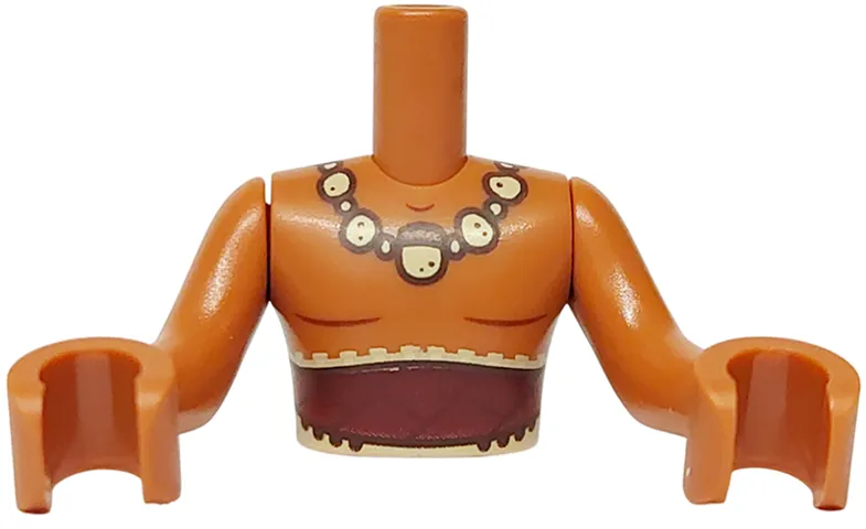 Torso Mini Doll Man Dark Red Sash Belt, Muscle Contours, Tan and Dark Brown Beaded Necklace Pattern, Sienna Arms with Hands