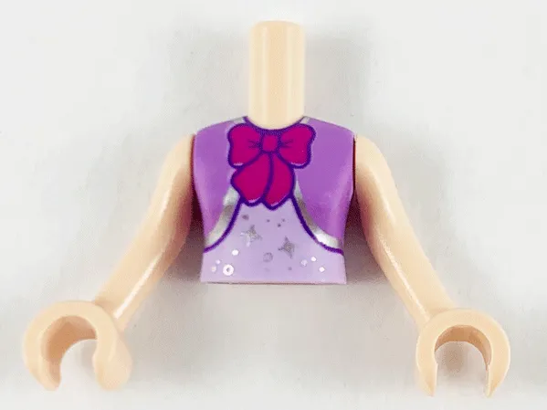 Torso Mini Doll Woman Top with Magenta Bow, Medium Lavender Vest, Silver Trim and Stars Pattern, Light Nougat Arms with Hands