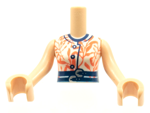 Torso Mini Doll Woman White Top with Coral Leaves, 2 Dark Blue Belts with Silver Buckles Pattern, Light Nougat Arms with Hands