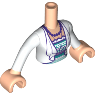Torso Mini Doll Woman White Jacket, Dark Turquoise and Dark Purple Shirt, Necklace Pattern, Light Nougat Arms with Hands with White Sleeves