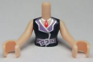 Torso Mini Doll Woman Dark Blue Blouse Top with Open Collar and Belt Pattern, Light Nougat Arms with Hands