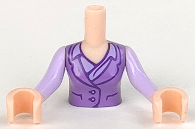 Torso Mini Doll Woman Medium Lavender Vest with Buttons over Lavender Shirt with Collar Pattern, Light Nougat Arms with Hands with Lavender Long Sleeves