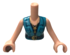 Torso Mini Doll Woman Medium Azure Sleeveless Shirt, Dark Blue Top, Belt with Gold Buckle and Necklace with Star Pattern, Light Nougat Arms with Hands