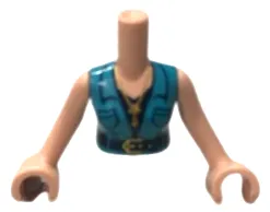 Torso Mini Doll Woman Medium Azure Sleeveless Shirt, Dark Blue Top, Belt with Gold Buckle and Necklace with Star Pattern, Light Nougat Arms with Hands