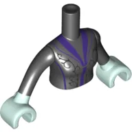 Torso Mini Doll Woman Black Dress with Silver Filigree Pattern, Light Aqua Arms with Hands with Black Sleeves